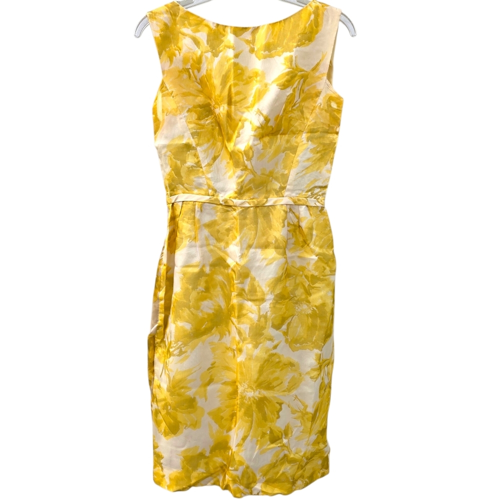 Another Ann Barry Jr. Vintage Yellow Floral Cocktail Dress w Rose Detail Size SM